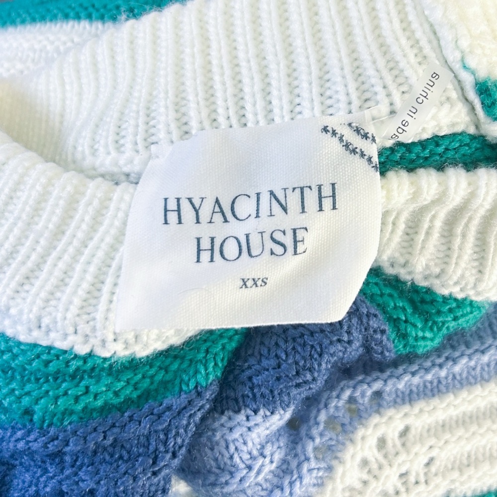 Tuckernuck Hyacinth House Beatriz Aqua Wavy Stripe Bell Sleeve Sweater Dress XXS - Picture 7 of 8